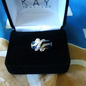 Sterling silver with sapphire and diamond dinner r